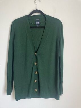 Gap 100% Merino Wool Dark Green Button Up Cardigan Size M Classic Preppy